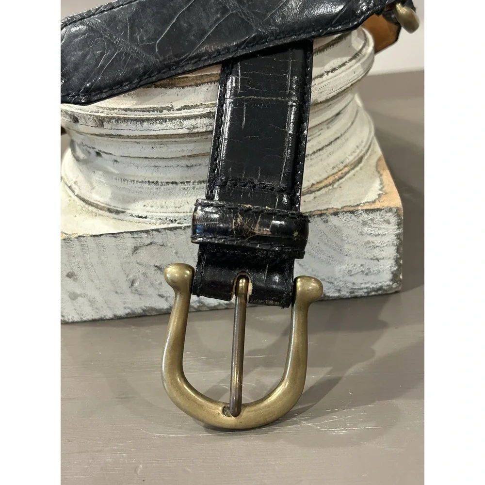 Fossil Reptile Embossed Black Italian Leather Boho Belt Brass Buckle & Links‎ Sm